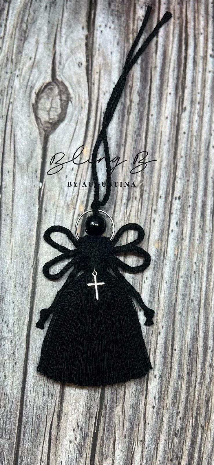 Macrame Angel Ornament with Halo and Cross, Dark Angel wall hanging, Angel wall hanging, boho wall decor, gothic gift, Christmas gift