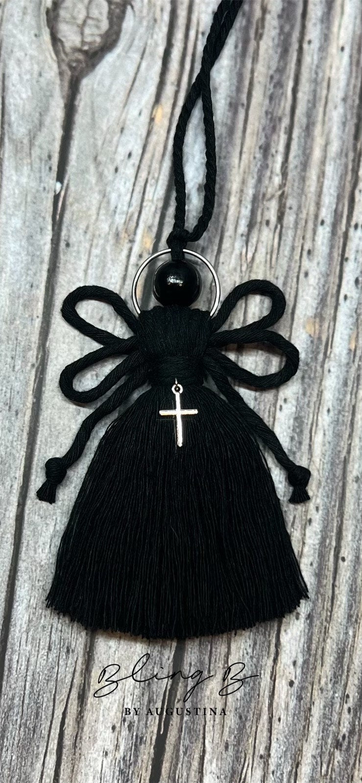 Macrame Angel Ornament with Halo and Cross, Dark Angel wall hanging, Angel wall hanging, boho wall decor, gothic gift, Christmas gift