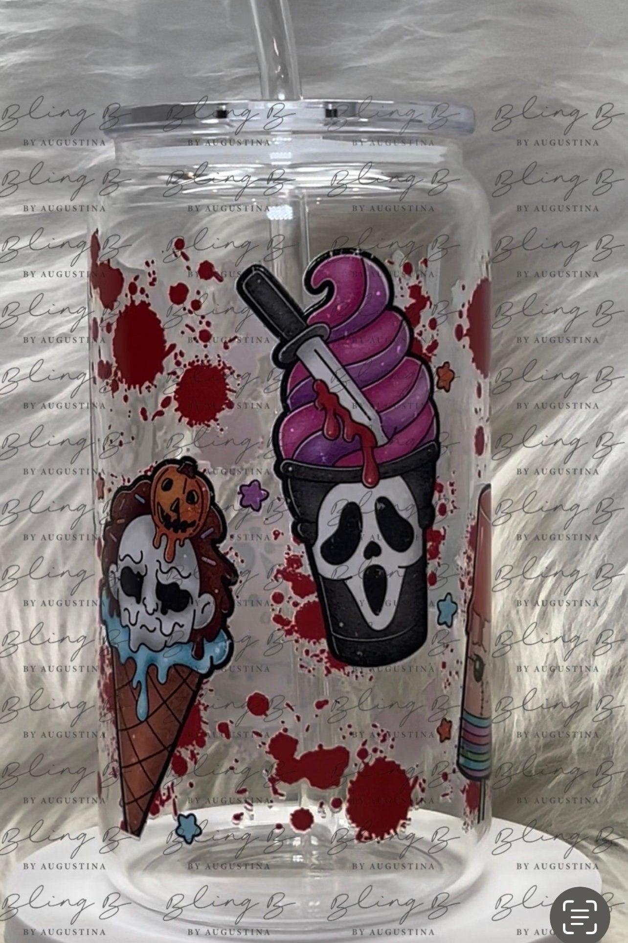 Halloween Horror Pops glass Libby cup, Libby glass tumbler, iced coffee cup, beer can glass cup, 16 oz, smoothie cup