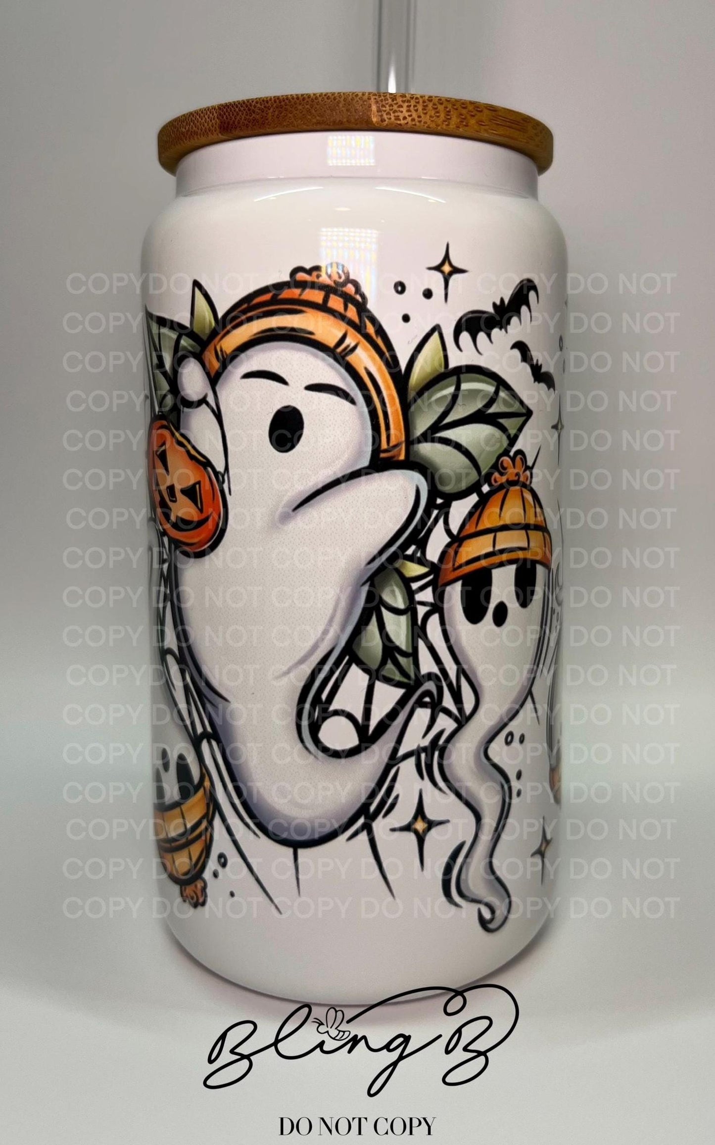 Halloween Ghostly Trio glass Libby cup, Libby glass tumbler, iced coffee cup, beer can glass cup, 16 oz, smoothie cup