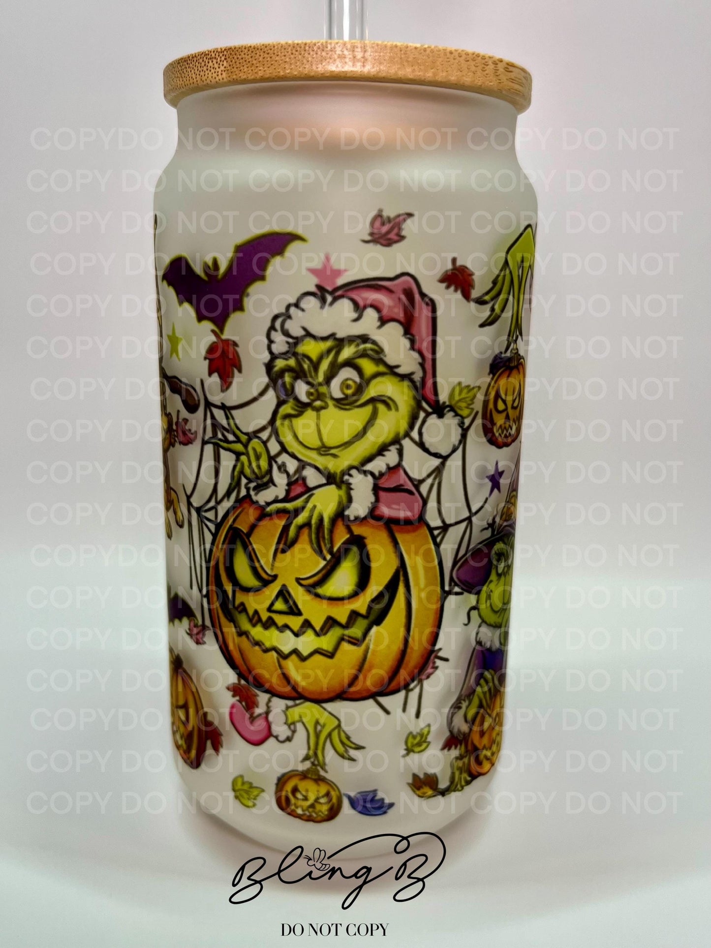 Halloween Spooky Green Guy glass Libby cup, Libby glass tumbler, iced coffee cup, beer can glass cup, 16 oz, smoothie cup