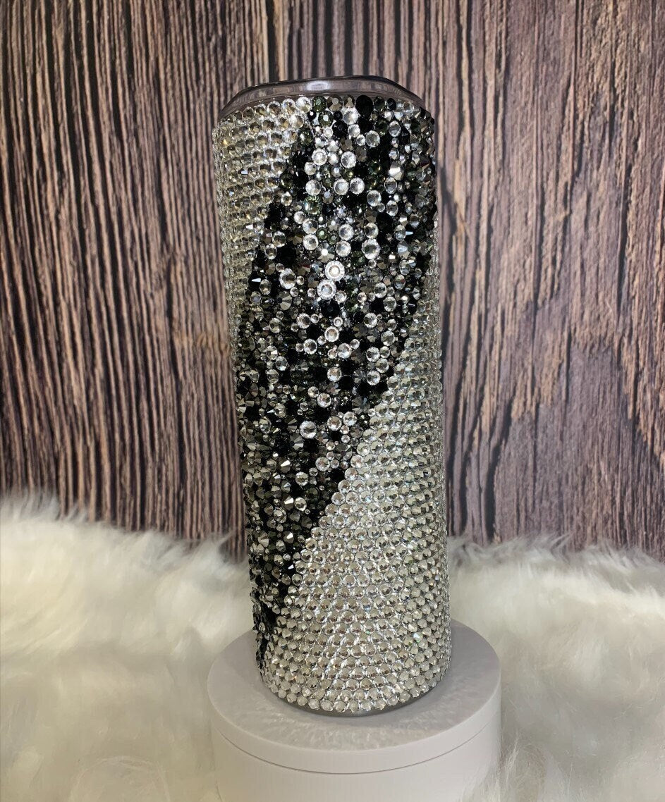 Crystal and Black Stripped Rhinestone 20oz Tumbler