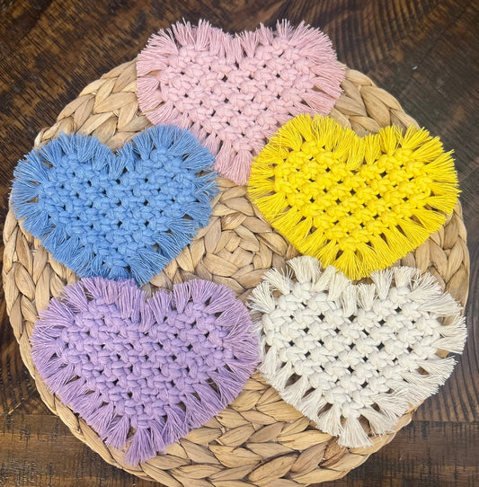 Macrame Heart Coasters | Coquette Aesthetic | Boho | home decor | Valentine’s Day | Mug rug | gift | housewarming | wedding | Party favor