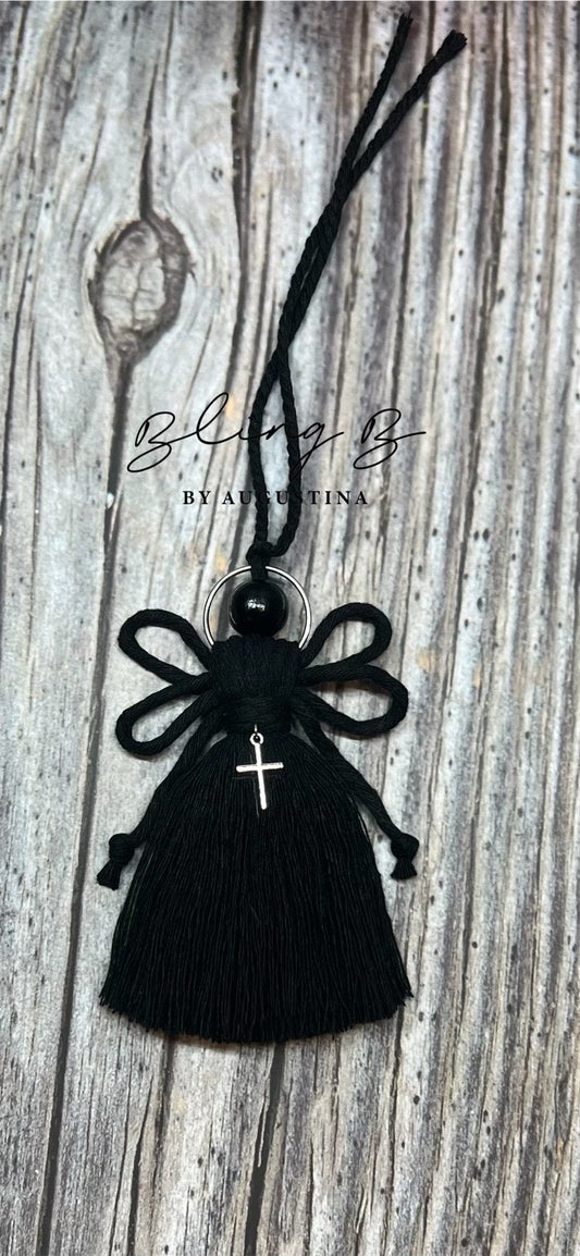Macrame Angel Ornament with Halo and Cross, Dark Angel wall hanging, Angel wall hanging, boho wall decor, gothic gift, Christmas gift