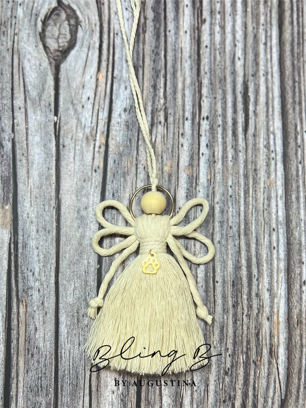 Macrame Angel ornament with Paw Charm | pet loss | rainbow bridge | pet memorial | dog | cat | sympathy gift | boho | religious