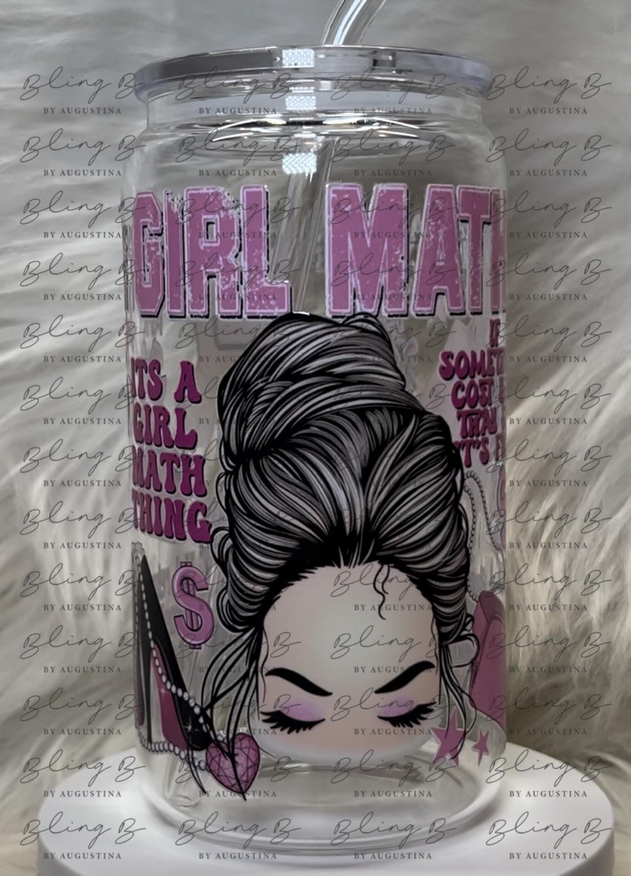 Girl Math glass Libby cup, Libby glass tumbler, iced coffee cup, beer can glass cup, 16 oz, smoothie cup