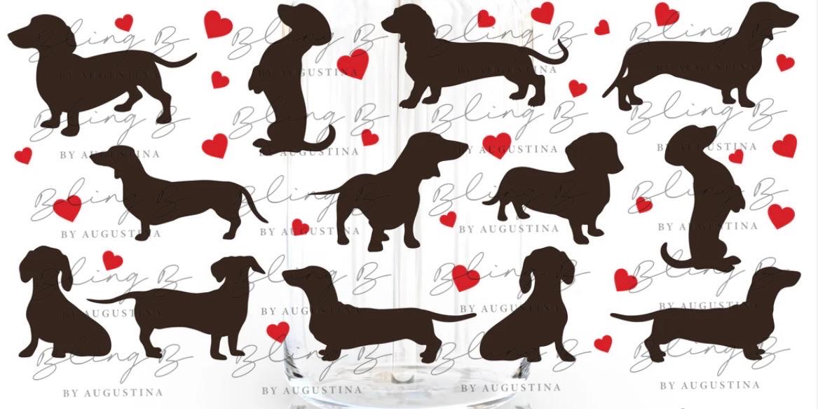 Dachshund Love glass Libby cup, Libby glass tumbler, iced coffee cup, beer can glass cup, 16 oz, smoothie cup, wiener dog