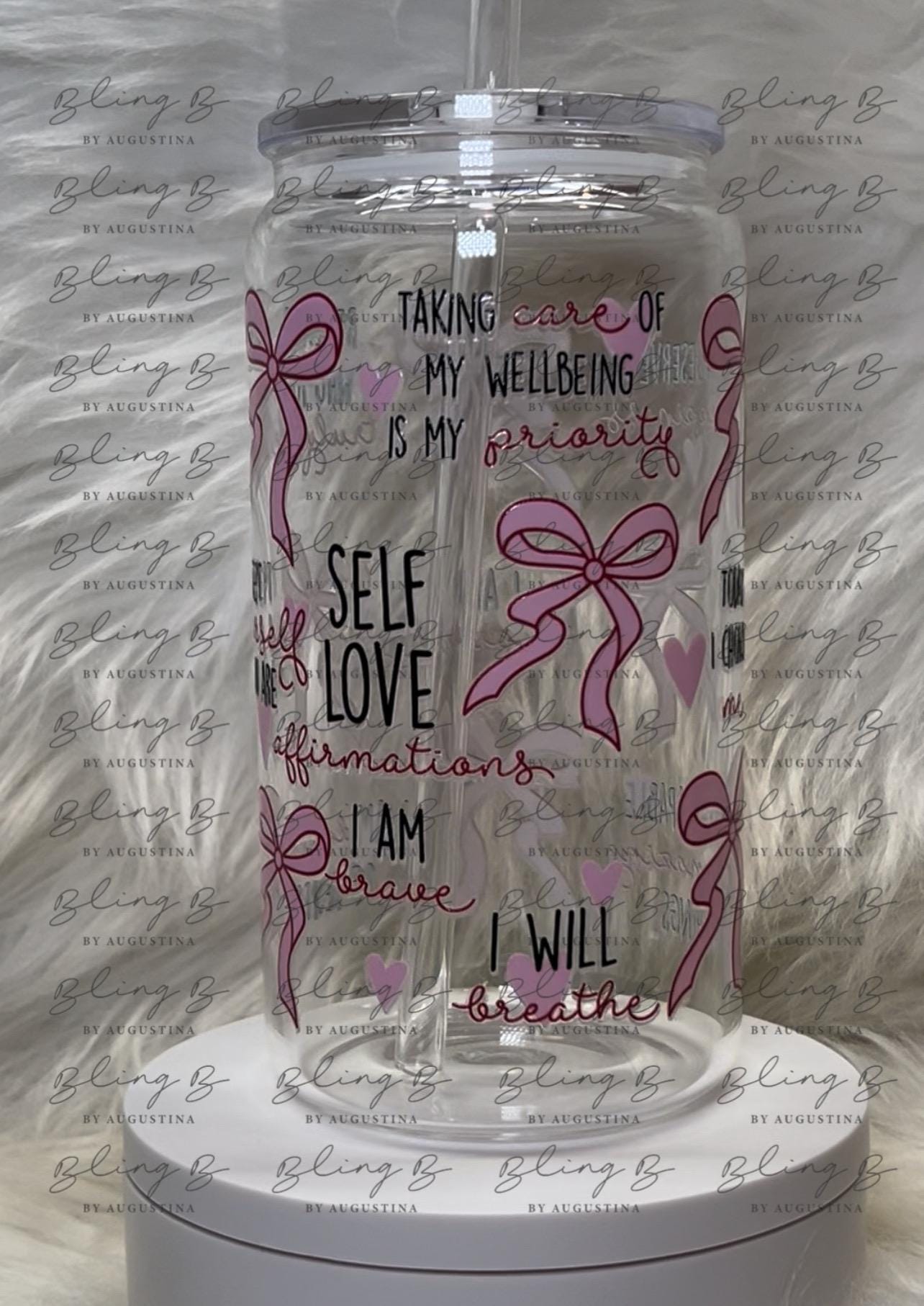 Self Love coquette glass Libby cup, Libby glass tumbler, iced coffee cup, beer can glass cup, 16 oz, smoothie cup cold coffee