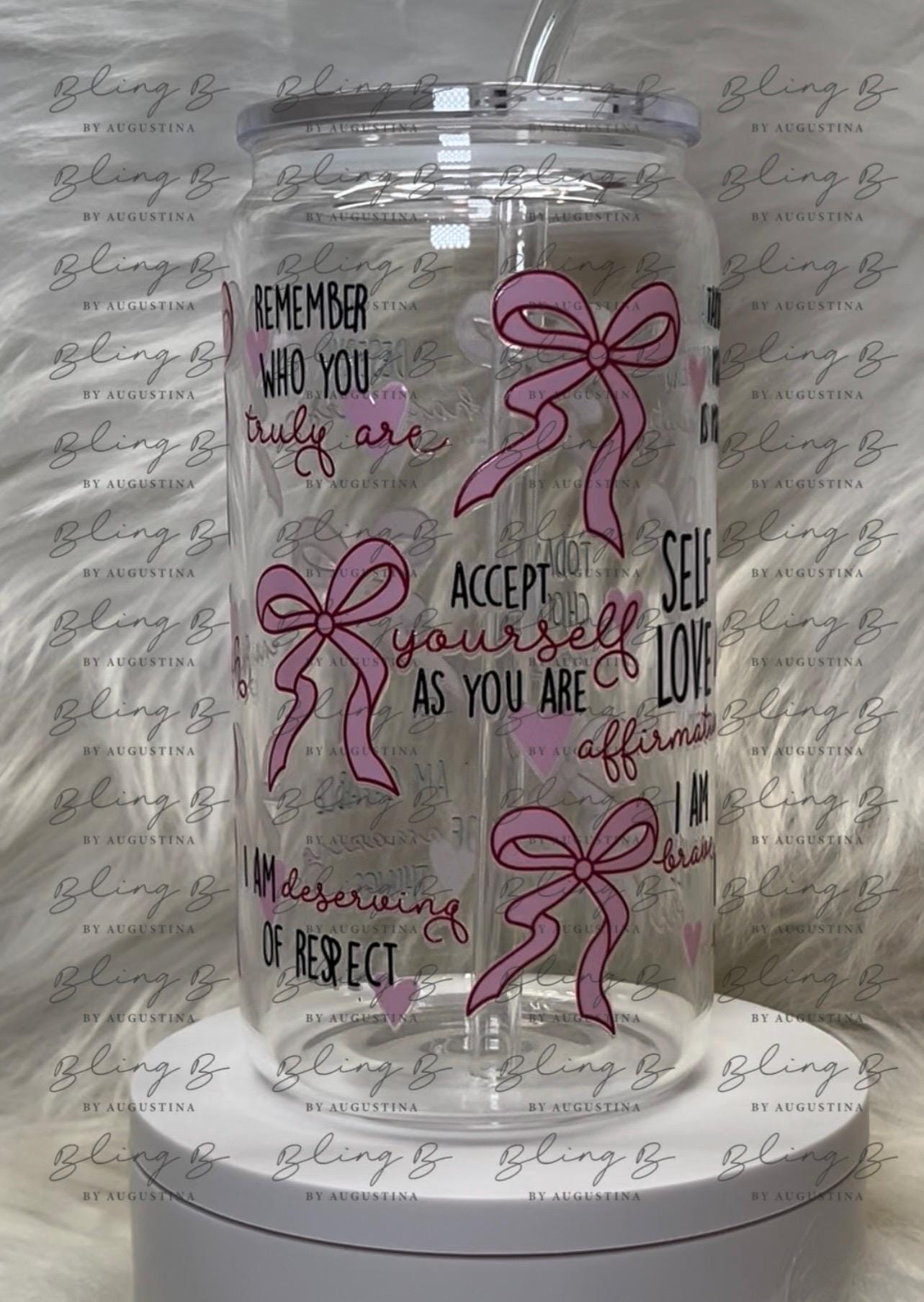 Self Love coquette glass Libby cup, Libby glass tumbler, iced coffee cup, beer can glass cup, 16 oz, smoothie cup cold coffee