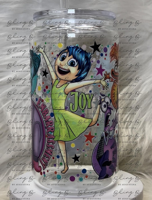 Emotions glass Libby cup, Inside Out Inspired, libby glass tumbler, iced coffee cup, beer can glass cup, 16 oz, smoothie cup,