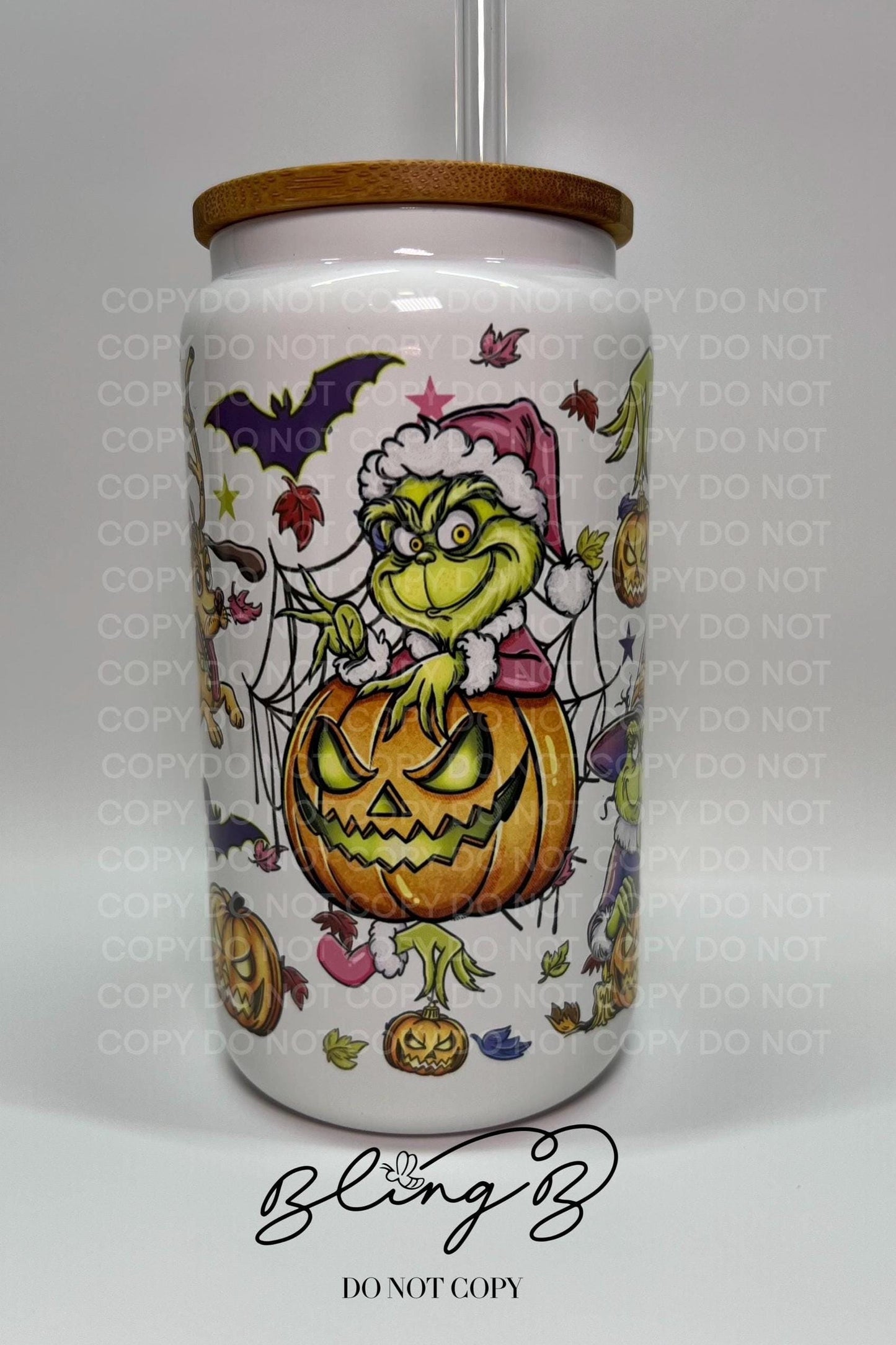 Halloween Spooky Green Guy glass Libby cup, Libby glass tumbler, iced coffee cup, beer can glass cup, 16 oz, smoothie cup