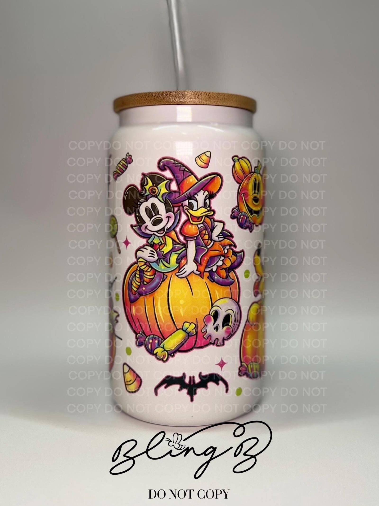 Halloween Mouse Friends glass Libby cup, iced coffee cup, beer can glass cup, 16 oz, smoothie cup