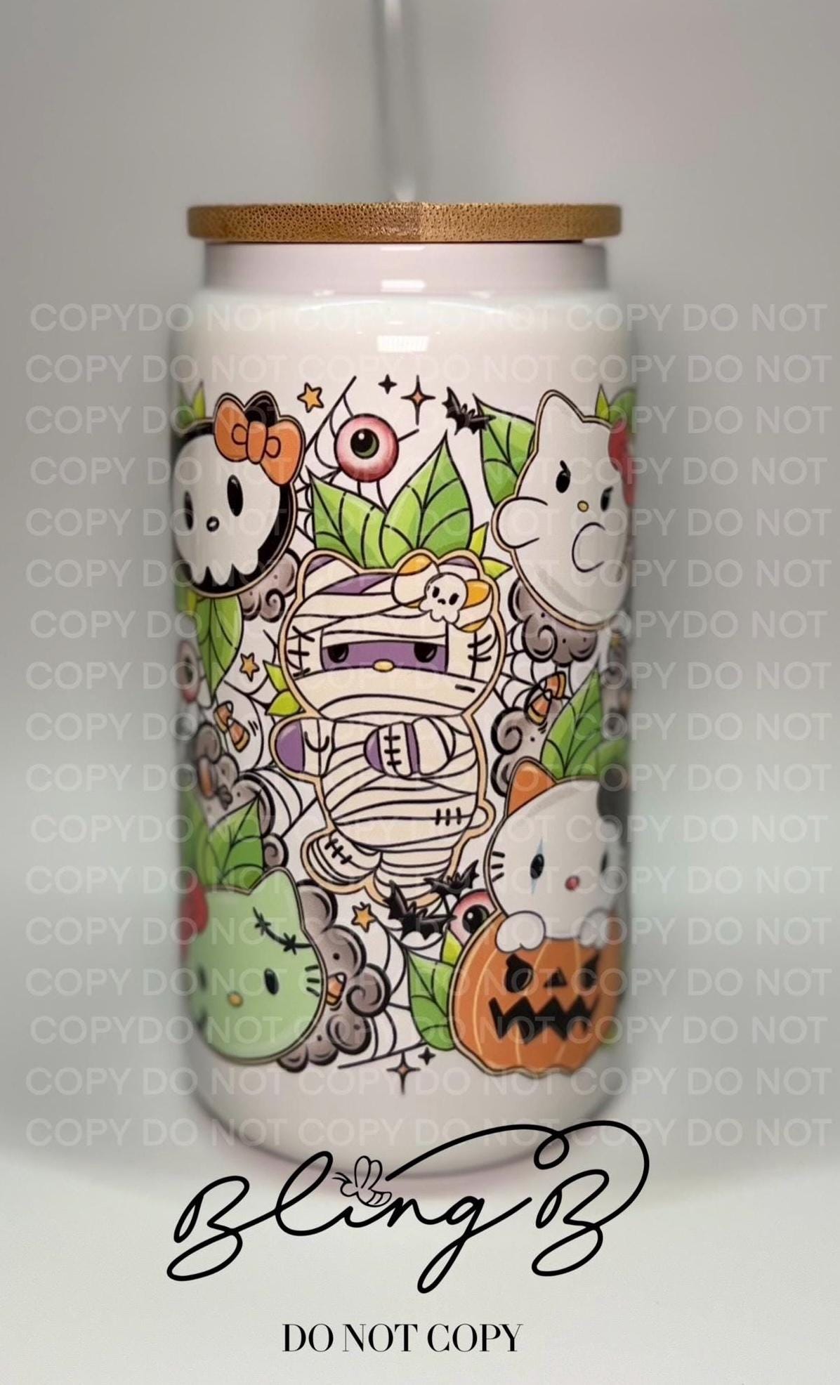 Halloween Hallow Kitty glass Libby cup, Libby glass tumbler, iced coffee cup, beer can glass cup, 16 oz, smoothie cup