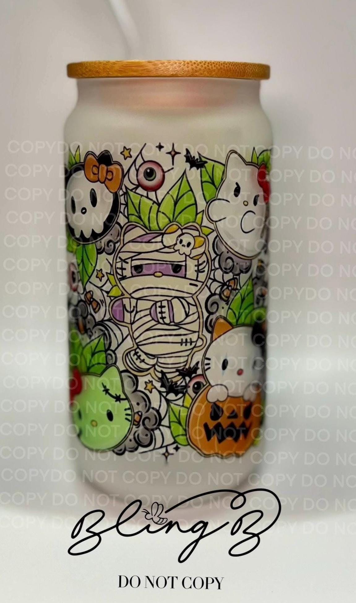 Halloween Hallow Kitty glass Libby cup, Libby glass tumbler, iced coffee cup, beer can glass cup, 16 oz, smoothie cup