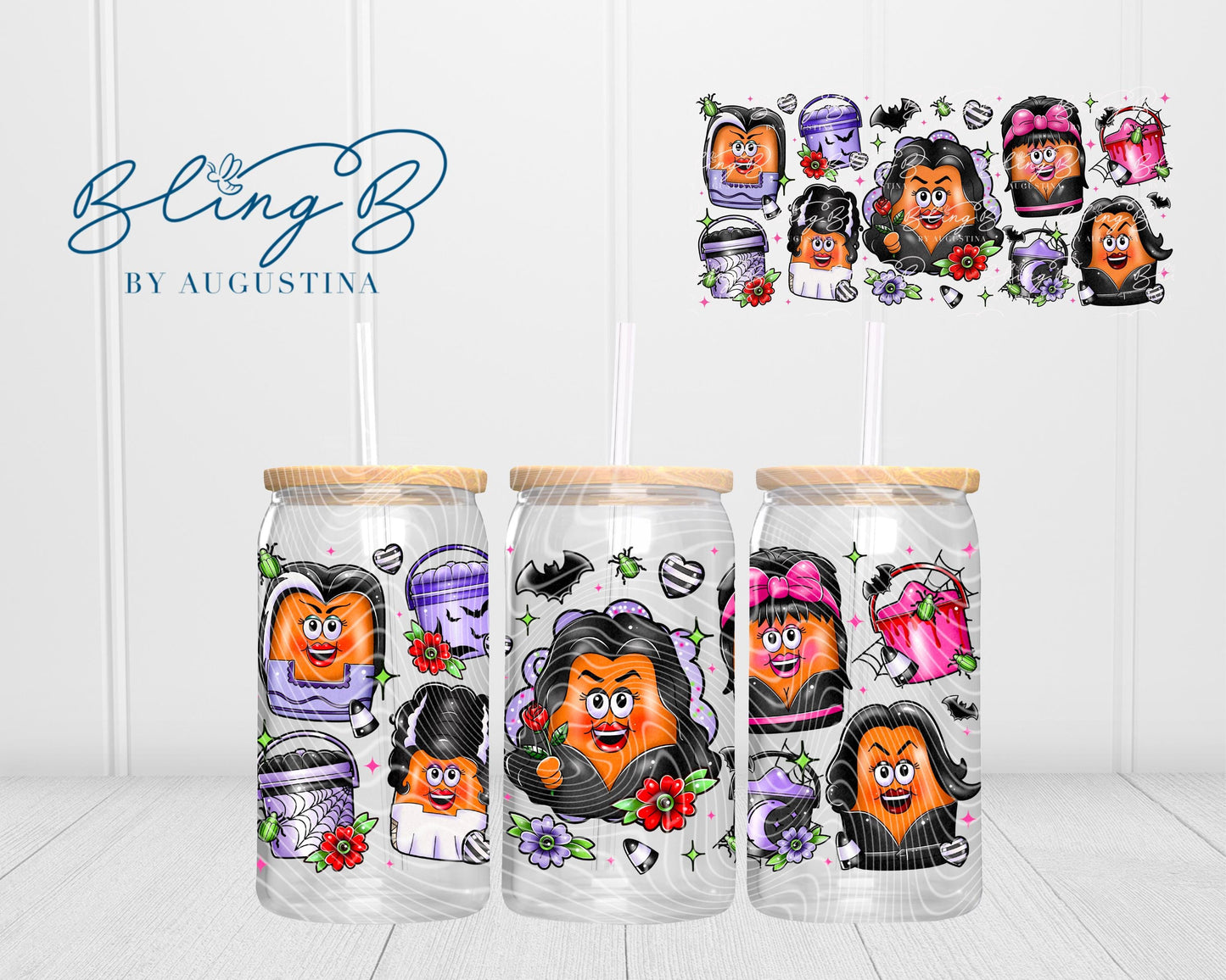 Halloween Spooky Ghouls Nugget glass Libby cup, Libby glass tumbler, iced coffee cup, beer can glass cup, 16 oz, smoothie cup