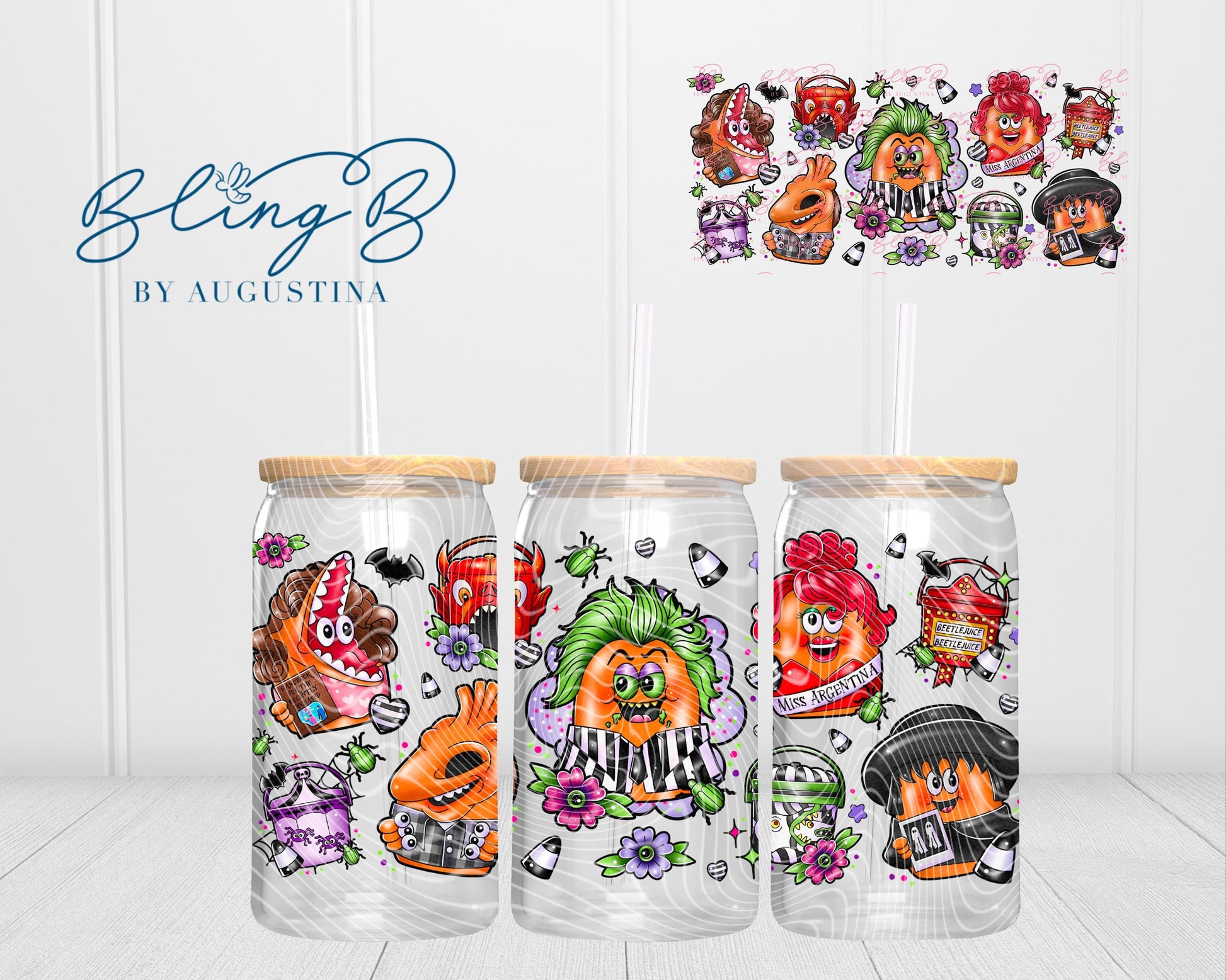 Beetlejuice Inspired Nugget glass Libby cup, Halloween, Libby glass tumbler, iced coffee cup, beer can glass cup, 16 oz, smoothie cup