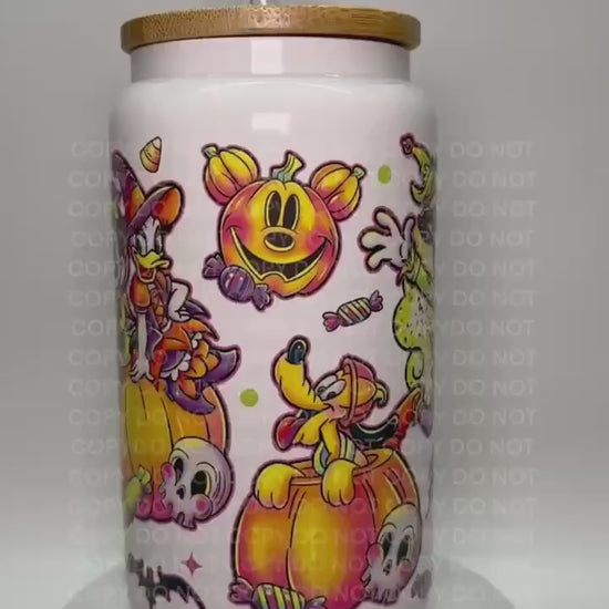 Halloween Mouse Friends glass Libby cup, iced coffee cup, beer can glass cup, 16 oz, smoothie cup