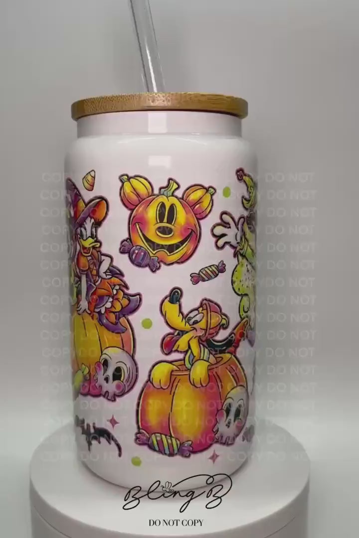 Halloween Mouse Friends glass Libby cup, iced coffee cup, beer can glass cup, 16 oz, smoothie cup