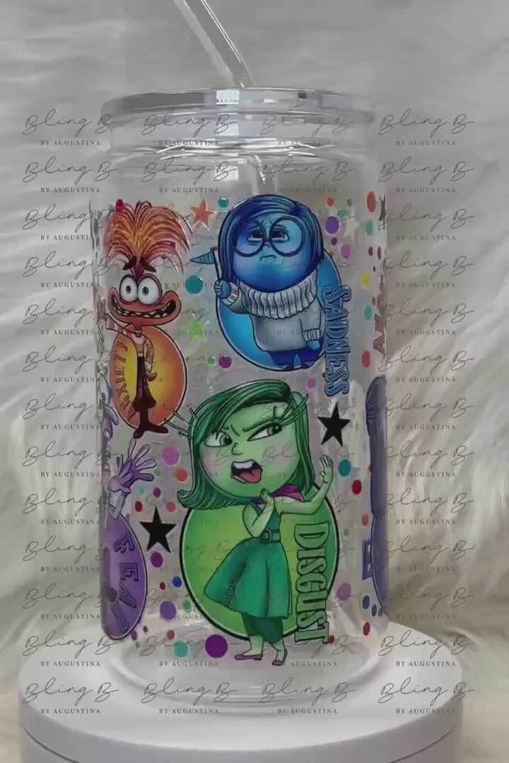Emotions glass Libby cup, Inside Out Inspired, libby glass tumbler, iced coffee cup, beer can glass cup, 16 oz, smoothie cup,